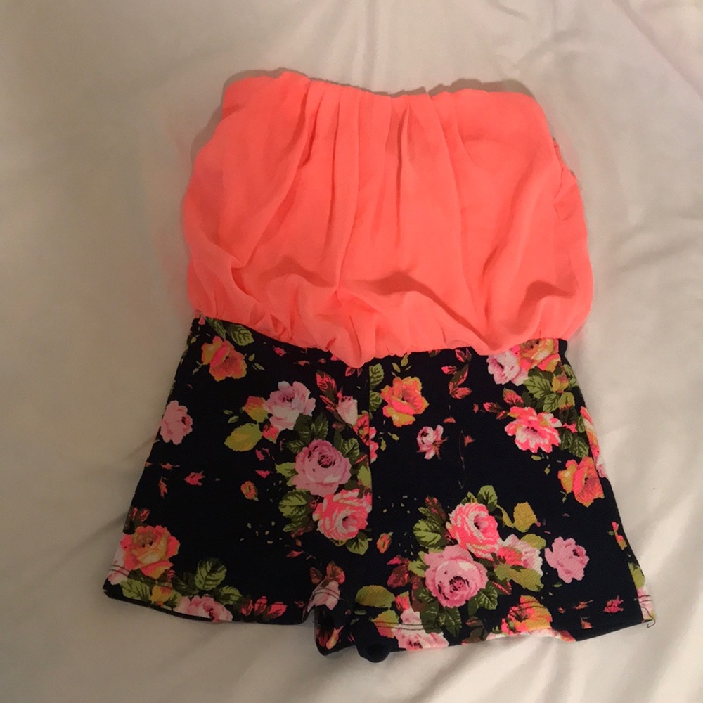 Bright pink + floral romper